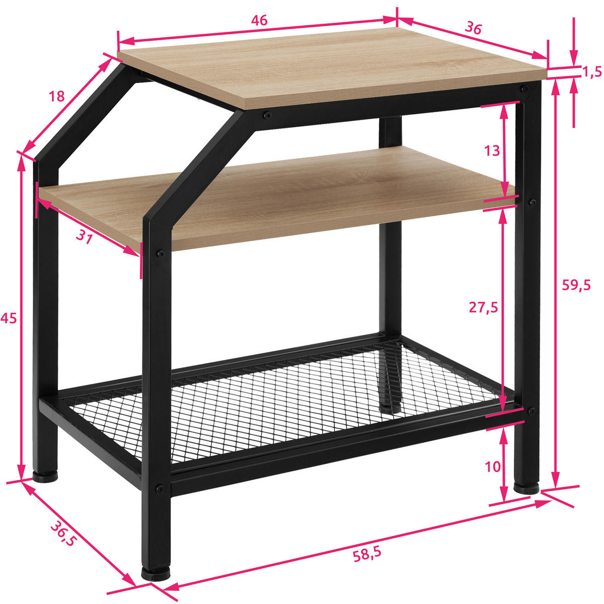 BEISTELLTISCH Plymouth,36,5 x 58,5 x 59,5 cm,Industrial Holz hell, Eiche Sonoma - Naturfarben, Holz (58.5/36.5/59.5cm) - tectake