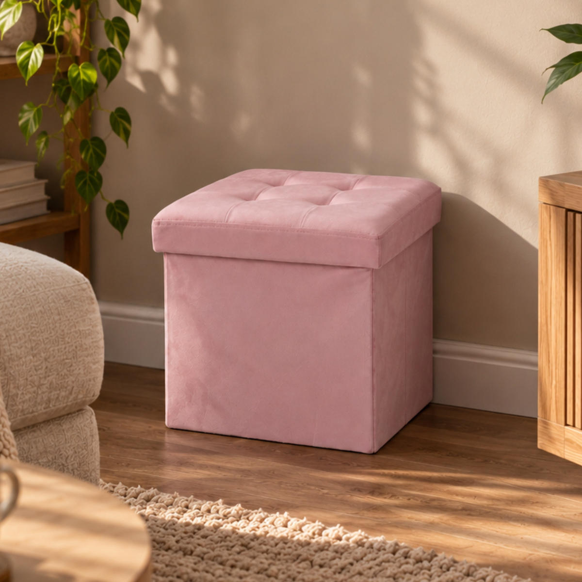HOCKER mit Stauraum 38/38/38 cm - Rosa, Textil (38/38/38cm) - SCENA LIVING
