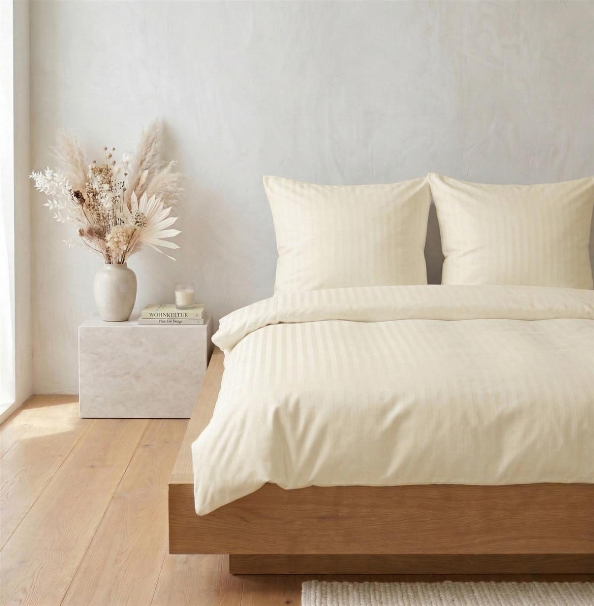 BETTWÄSCHE Damast 135x200 Creme gestreift - Bettbezug aus 100% Baumwolle - Creme, Textil (135/200cm) - Carpe Sonno