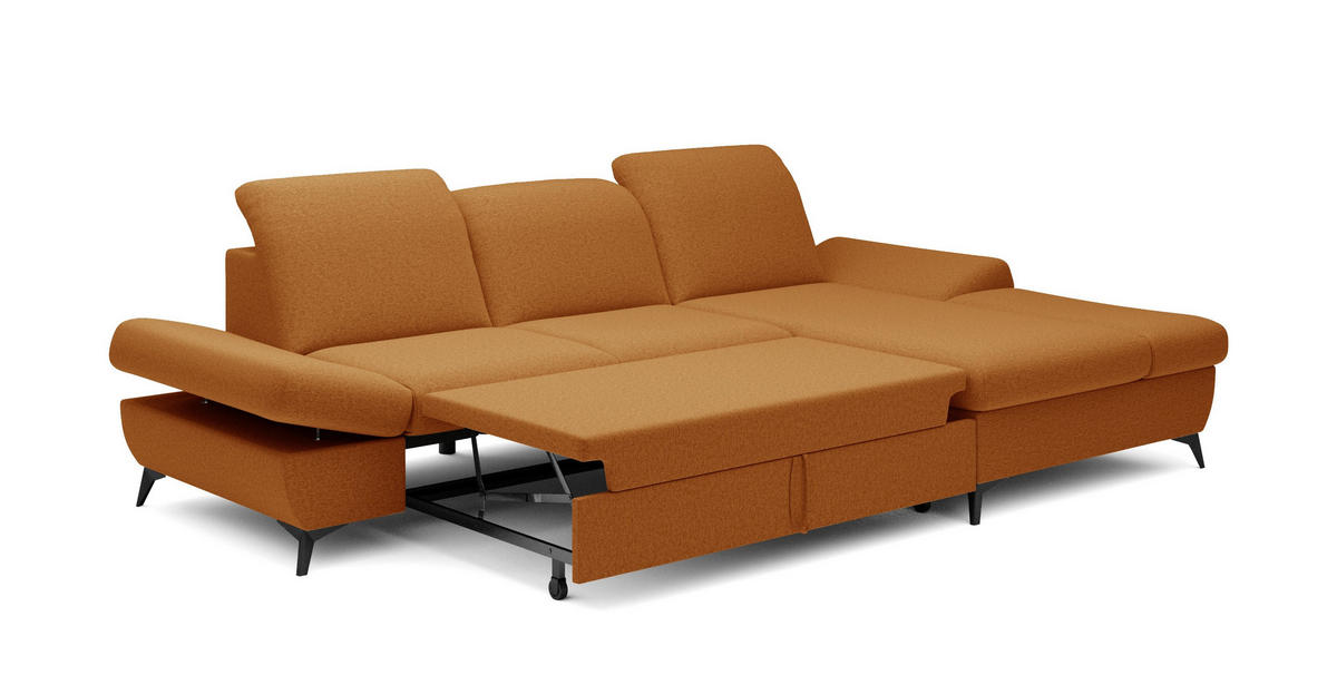 ECKSOFA FELICE R-S Orange Geflochtener Stoff mit Schlaffunktion - Orange, Holz (284/166cm) - MASSENO