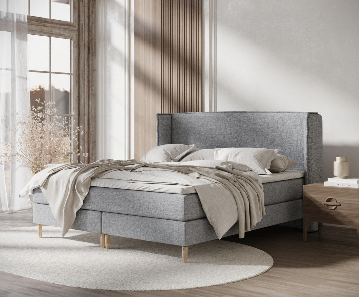 KONTINENTALBETT Ardis Grau 140/200 cm mit Matratze und Topper - Naturfarben/Grau, Holz/Holzwerkstoff (140/200cm) - Maison de Reve
