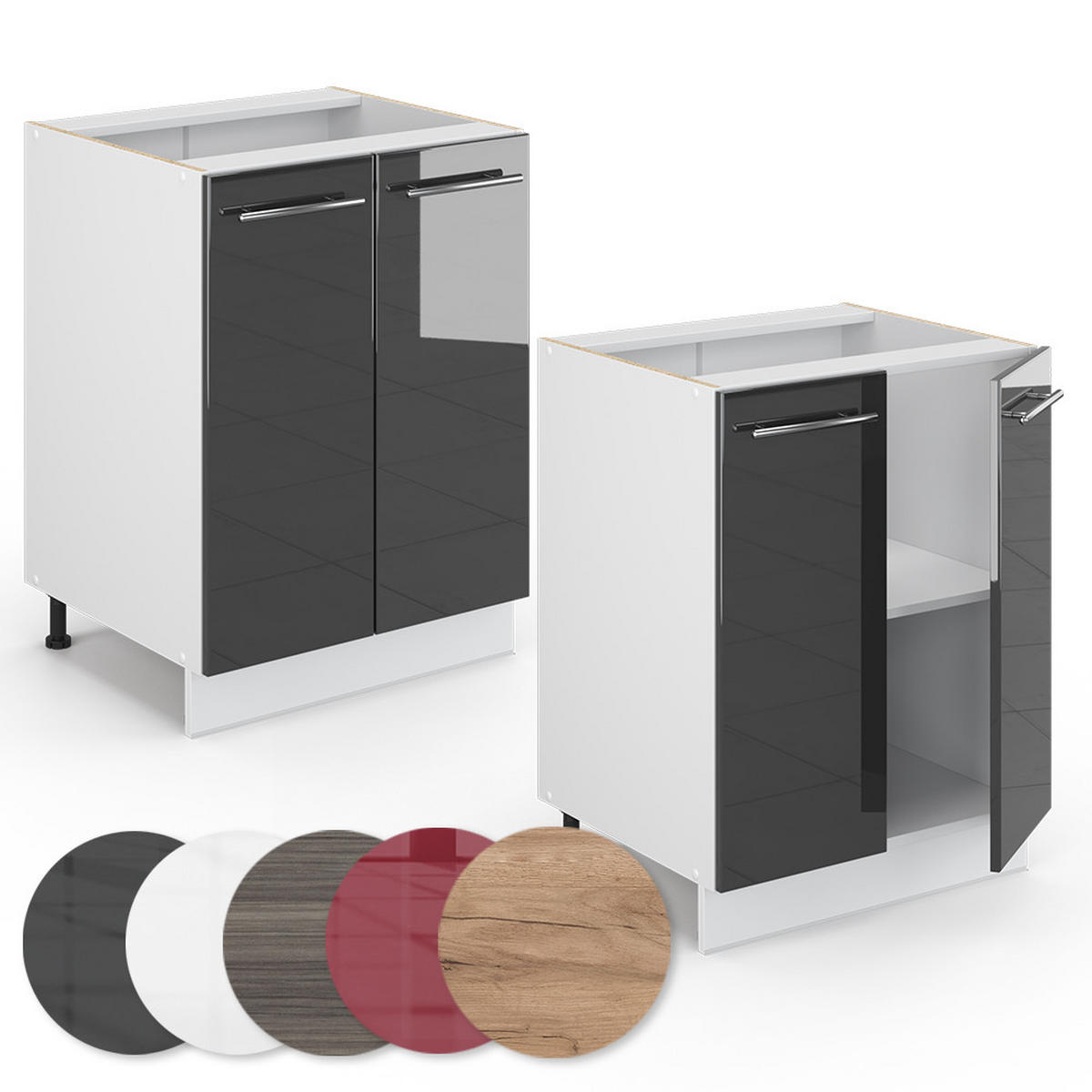 KÜCHENUNTERSCHRANK Fame-Line Anthrazit Hochglanz 60 cm ohne AP - Schwarz Hochglanz/Weiß, Holzwerkstoff (60/82/51.6cm) - Vicco