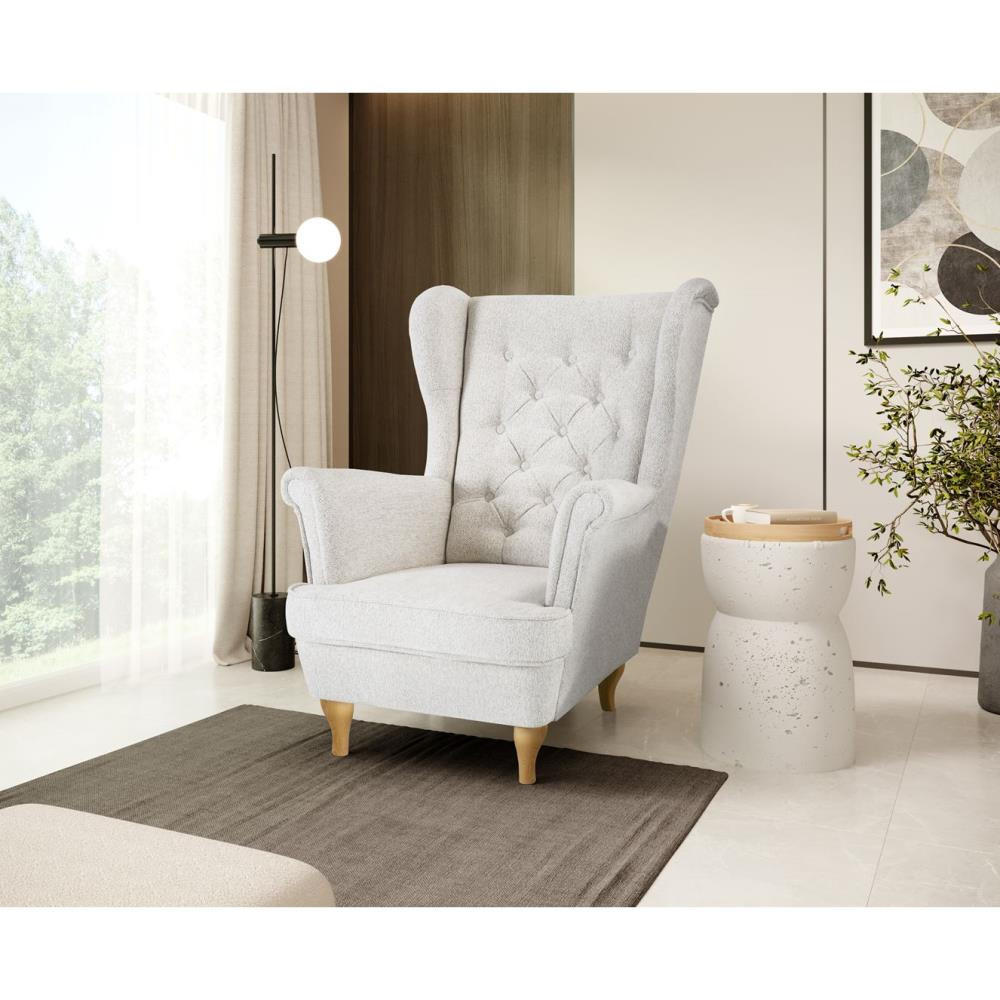 CHESTERFIELD-SESSEL Falco beige mit Buche Holzbeinen - Beige, Holz/Textil (82/102/92cm) - Beautysofa