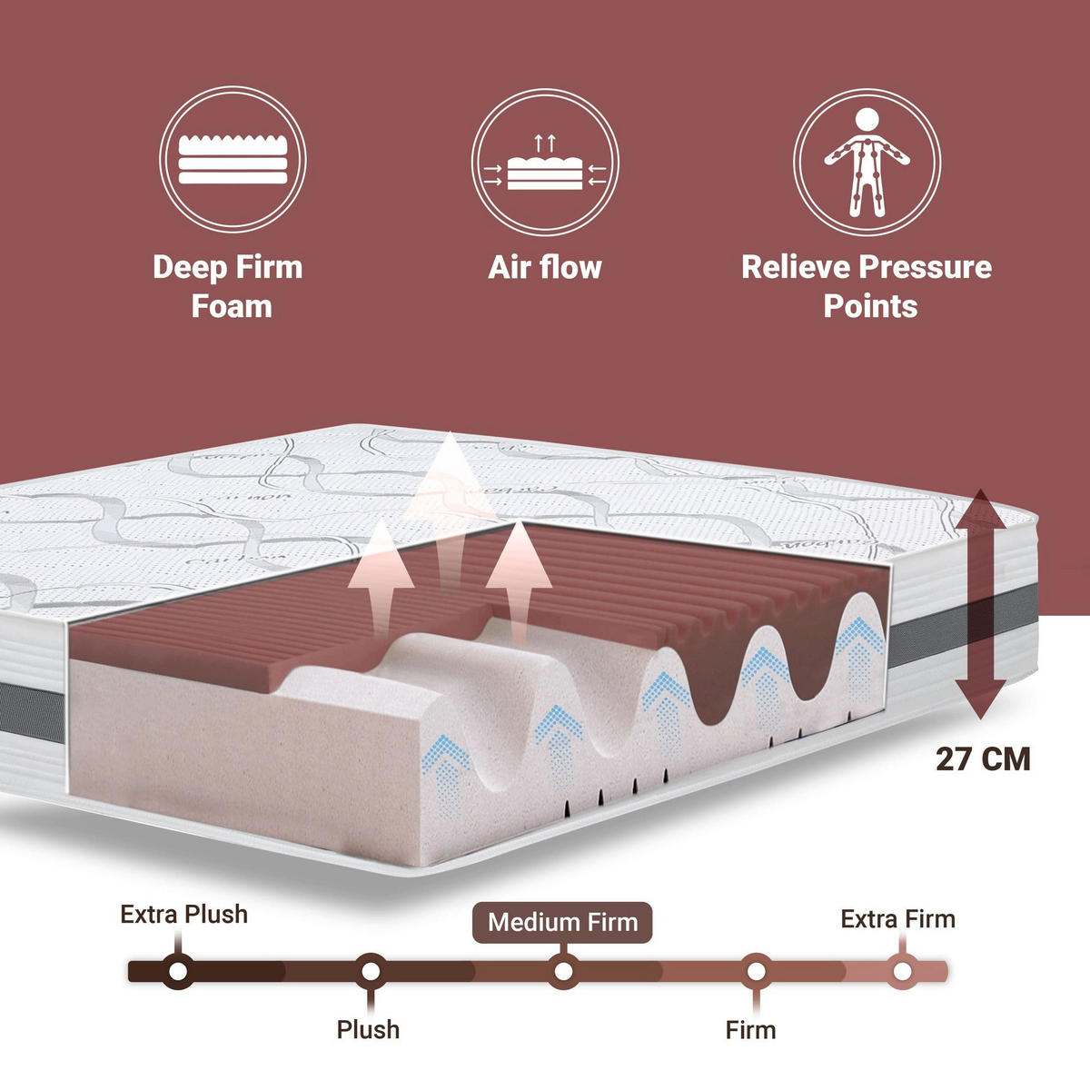 MEMORY Foam Matratze 90x150 cm Höhe 27 cm | Hypoallergener und Atmungsaktiver Bezug | Orthopädische Anpassungsfähige Eigenschaften - Weiß, Textil (90/150cm) - The White Stone