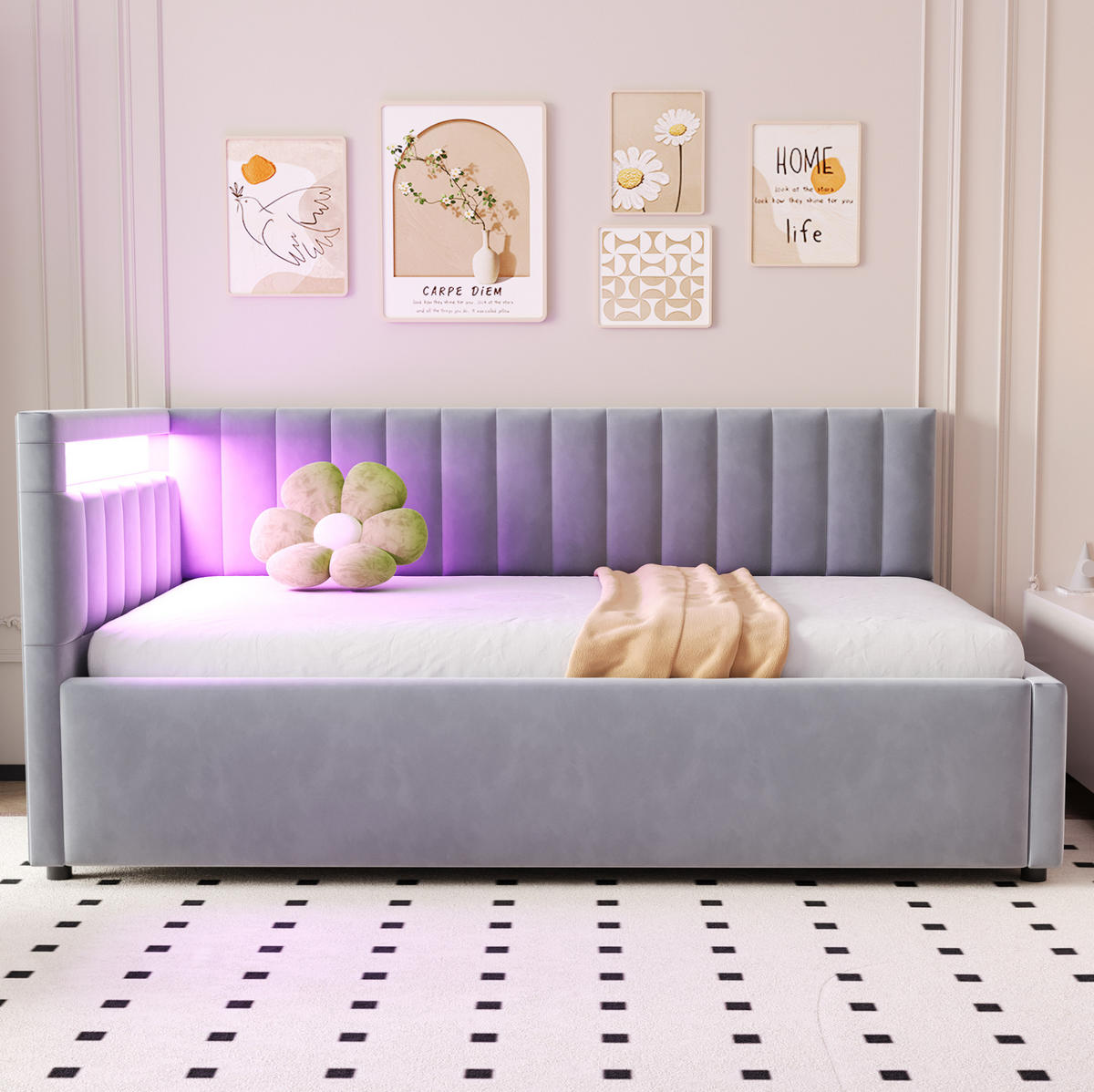 POLSTERBETT-SCHLAFSOFA 90x200 cm in Grau mit LED-Beleuchtung und hydraulischem Stauraum - Hellgrau, Textil (90/200cm) - IVMEU