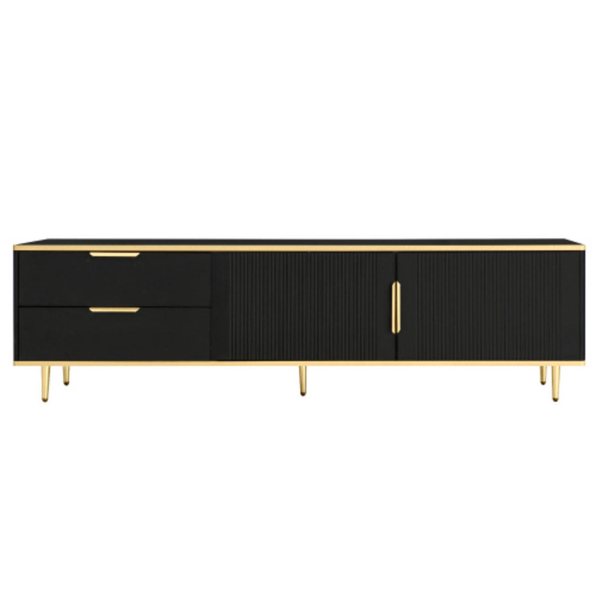 LOWBOARD Schwarz-gold mit gravierten Türen 170×37×45 cm aus MDF und Spanplatte - Schwarz, Holzwerkstoff (170/45/37cm) - Luhomfu