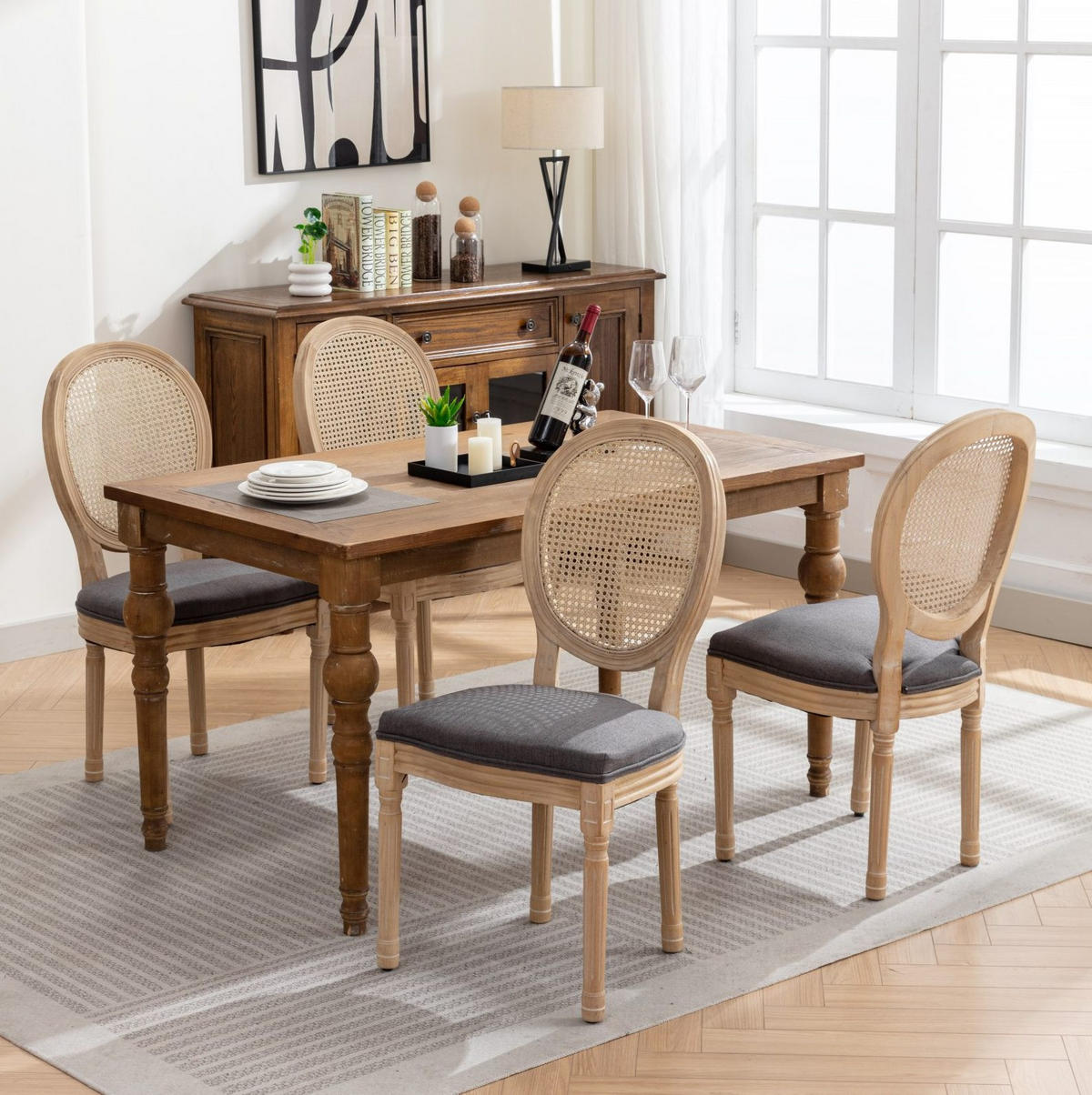ESSZIMMERSTUHL 2er-Set Französischer Stil Rattan Stoff Gray - Grau, Holz (49/95/59.5cm) - Meubliv