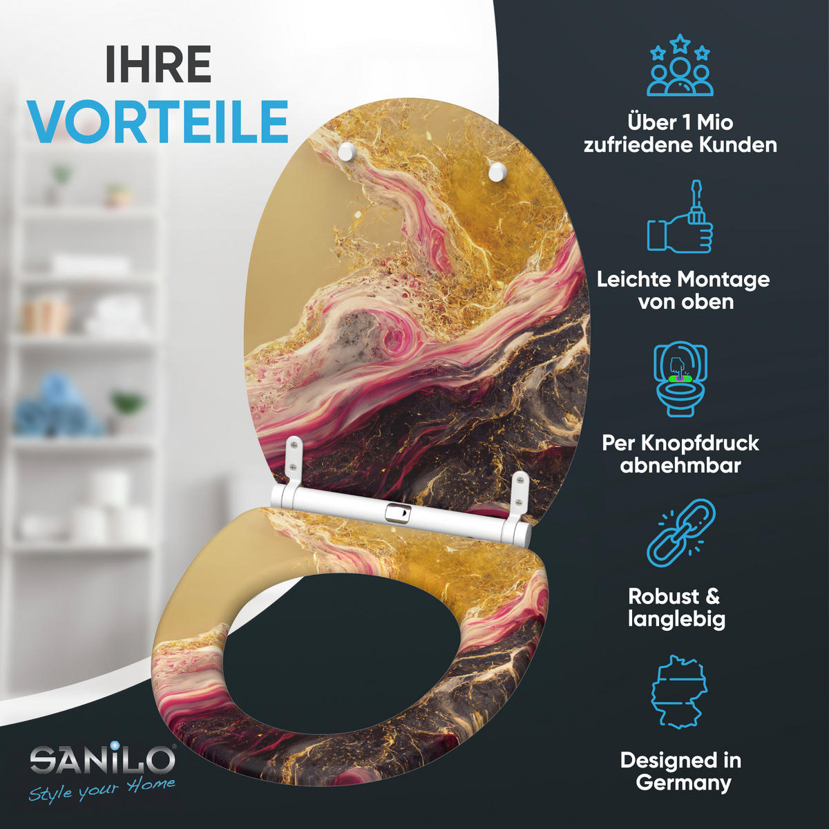WC-SITZ mit Absenkautomatik & Top Fix Brillante - Goldfarben, Holzwerkstoff (37.7/5.5/48cm) - Sanilo