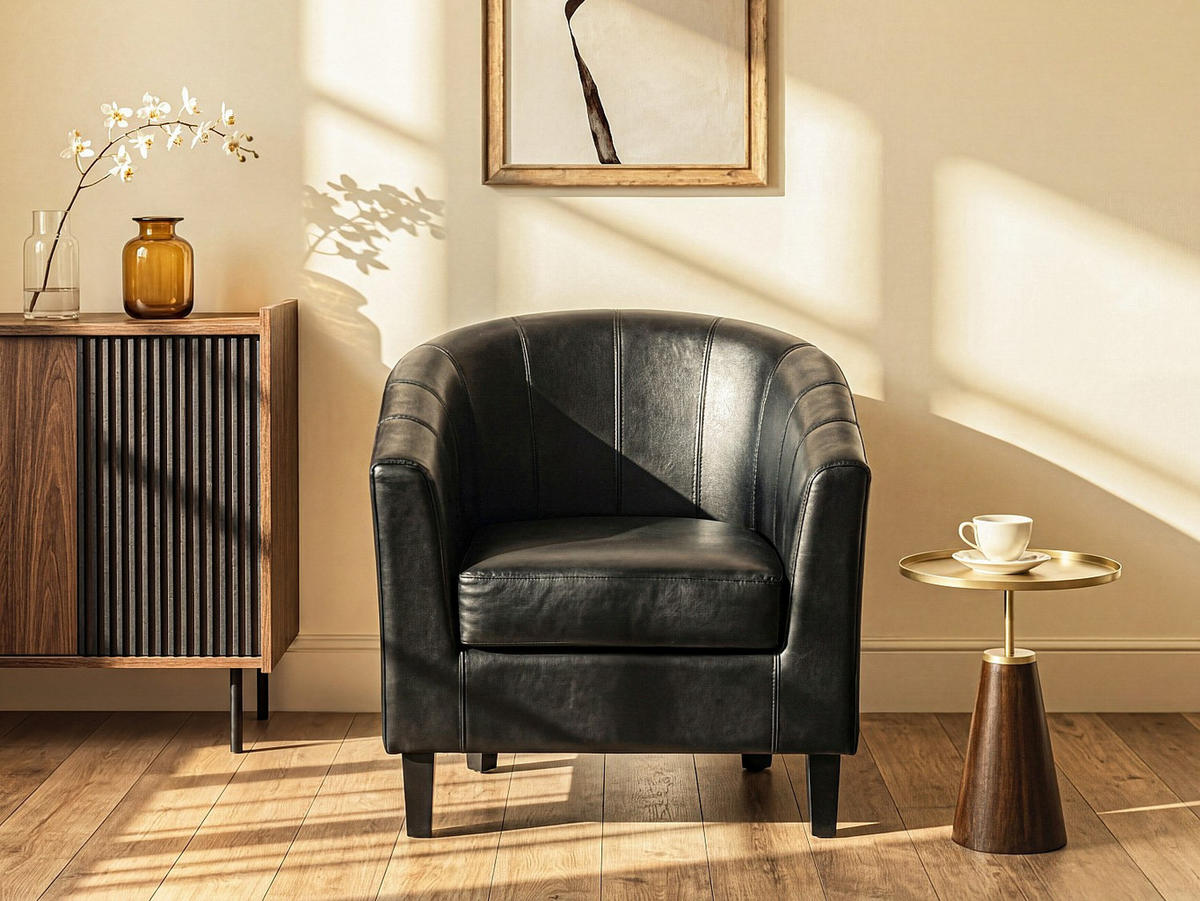 SESSEL mit gerader Rückenlehne - 1 Person - Kunstleder - Schwarz - - Schwarz, Leder (78/76/71cm) - Vente-Unique