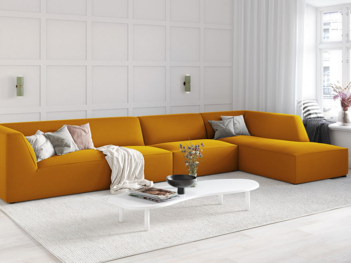 ECKSOFA rechts Ruby aus Samt gelb 5 Sitzplätze - Gelb, Textil (180/366cm) - Micadoni