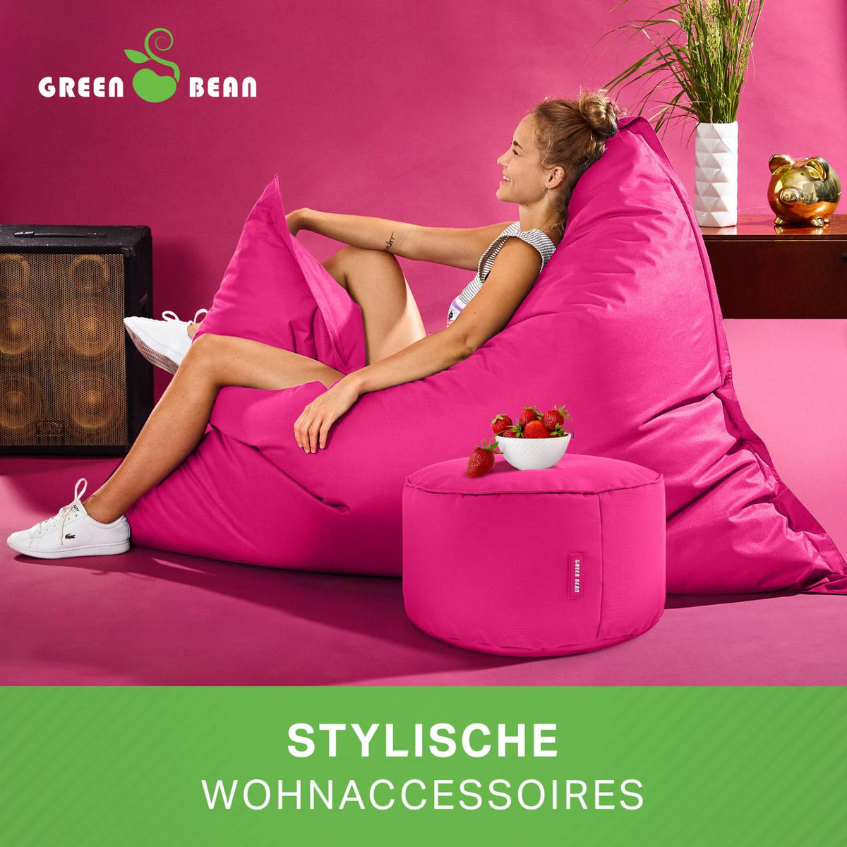 XXL-SITZSACK + Pouf 2er Set - 140x180cm - Pink, Textil (140/25/180cm) - Green Bean