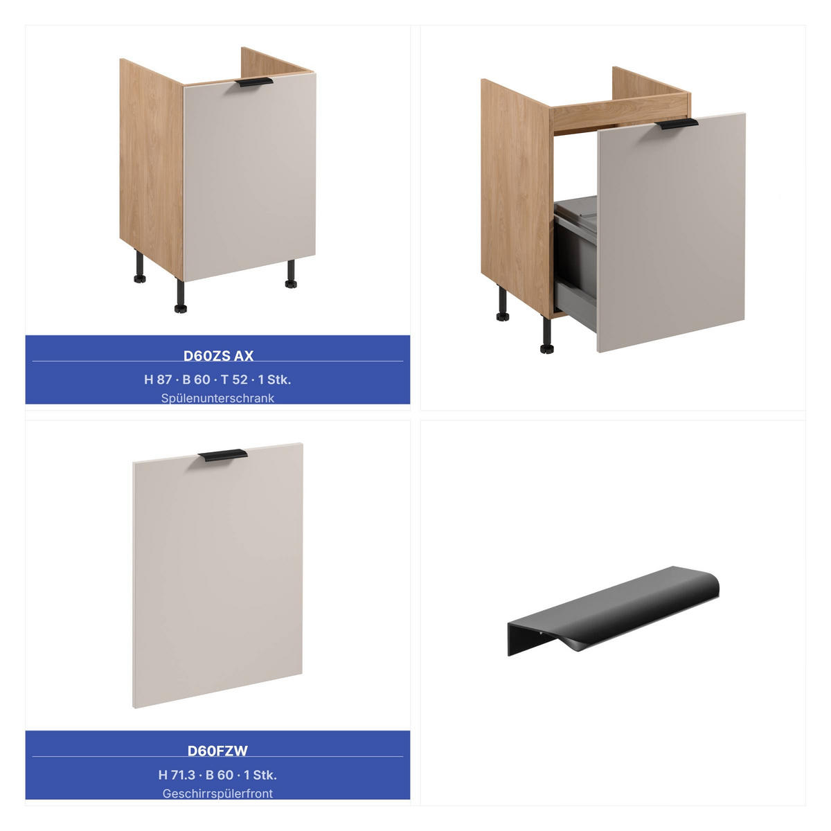 WINKELKÜCHE 345 x 285 cm - Sorento KS12-M345 - in Beige / Sonoma Eiche - Beige/Schwarz, Holz/Metall (630/247/58cm)