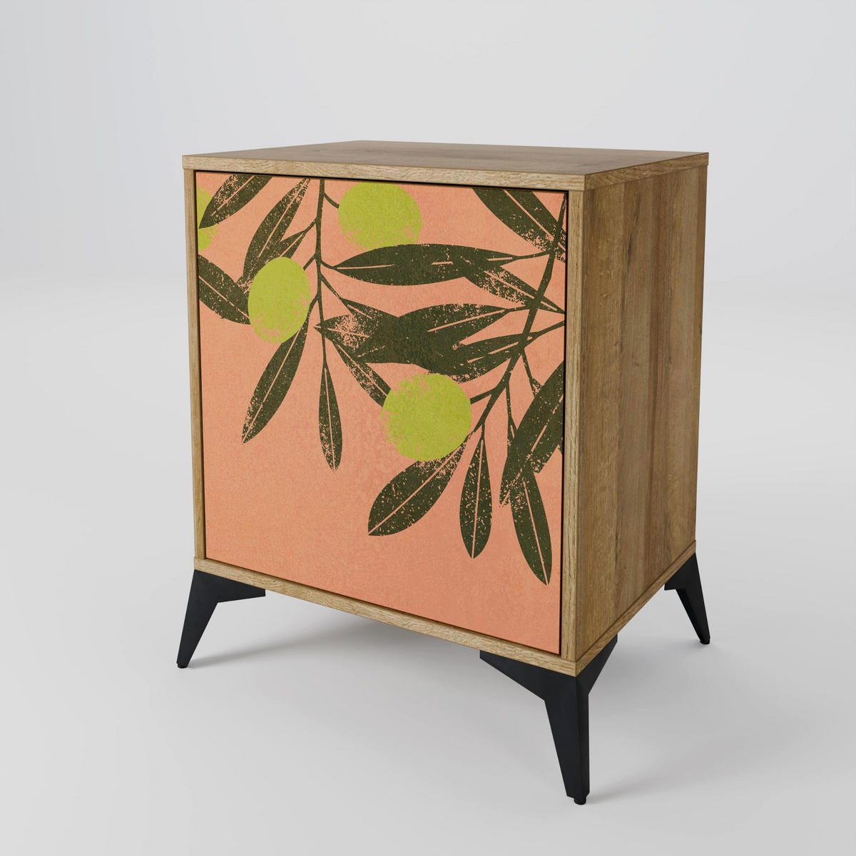 SIDEBOARD JUICY OLIVES, Eichefarben, 57,5x42x72,5 cm, Schwarze Metallfüße - Eichefarben/Multicolor, Holzwerkstoff/Metall (57.5/72.5/42cm) - SpaceRebels