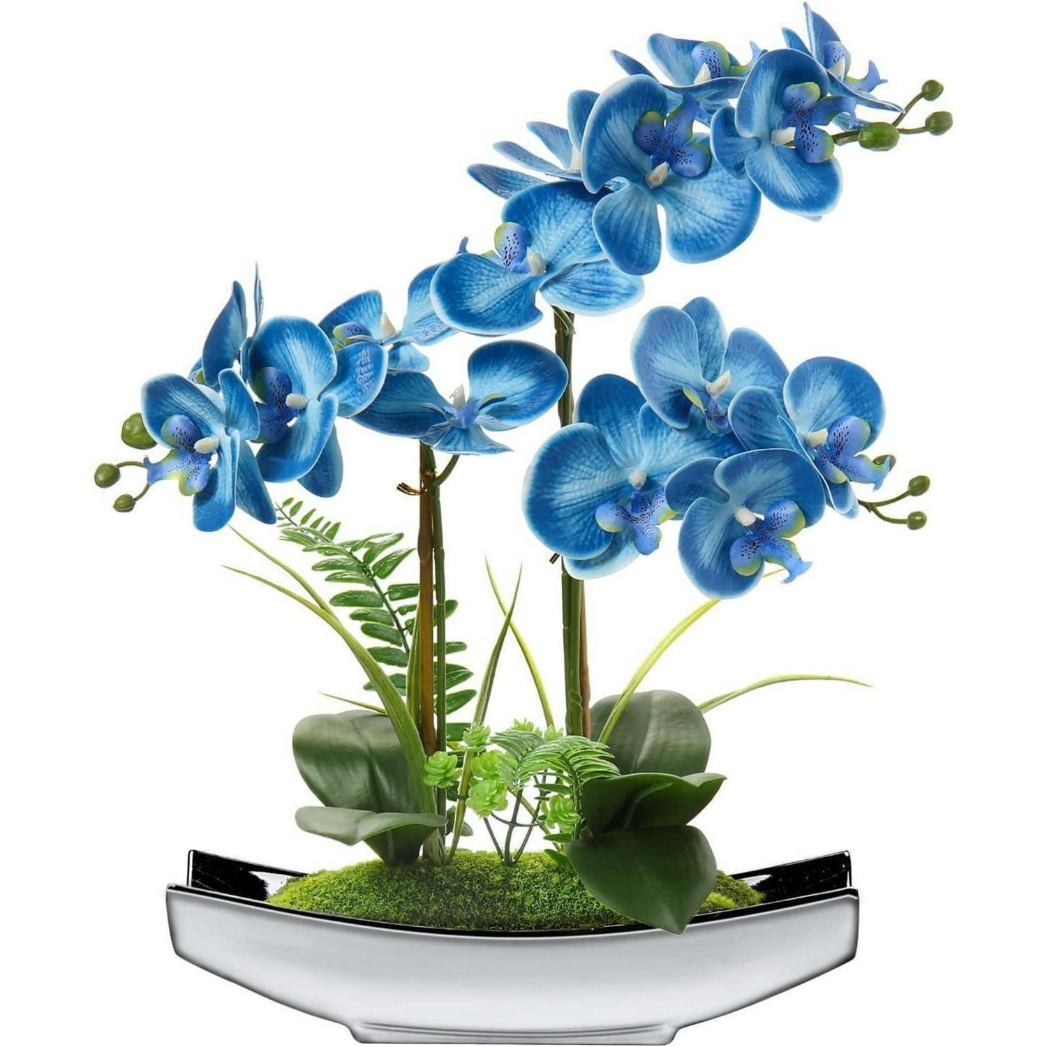 KUNSTBLUMEN Orchidee Phalaenopsis 38 cm Blau Silberfarben - Blau, Kunststoff (37.9cm)