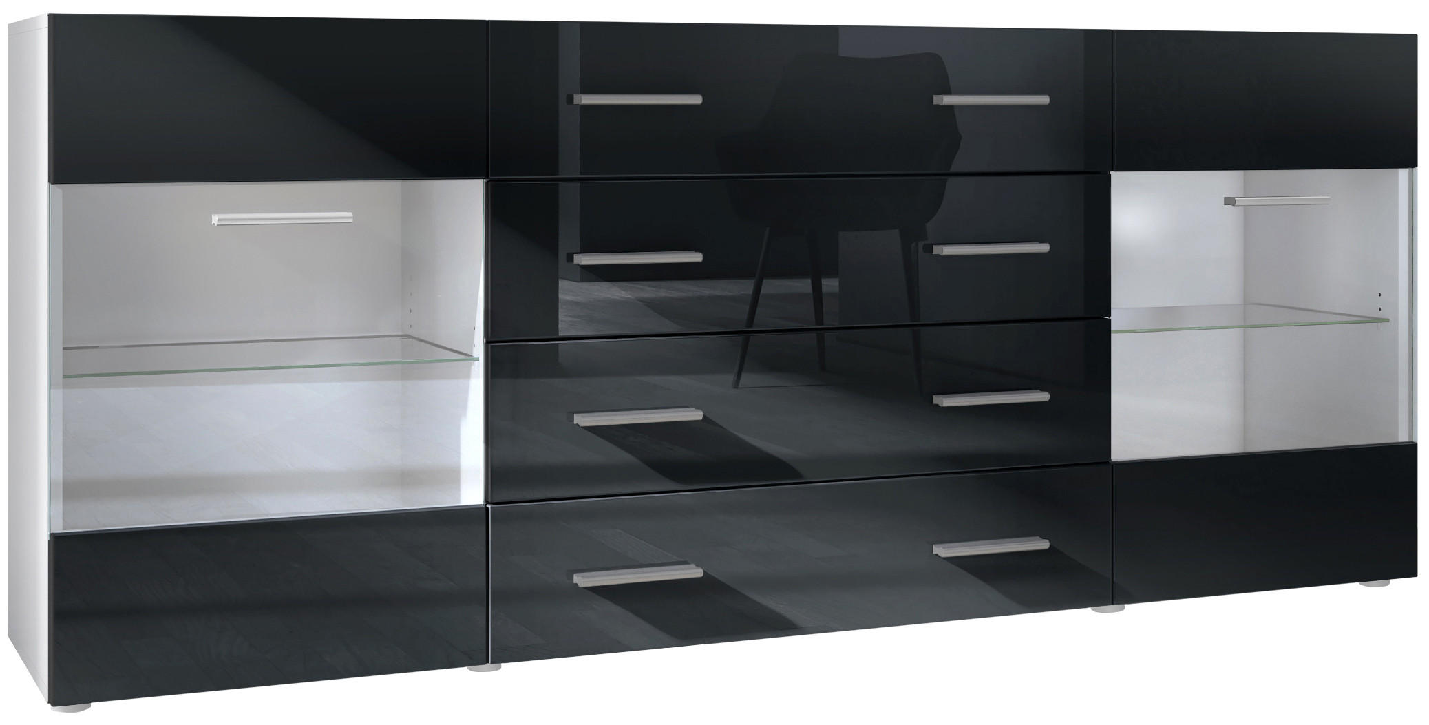 Vladon Sideboard Schwarz Hochglanz 166x72x35 cm