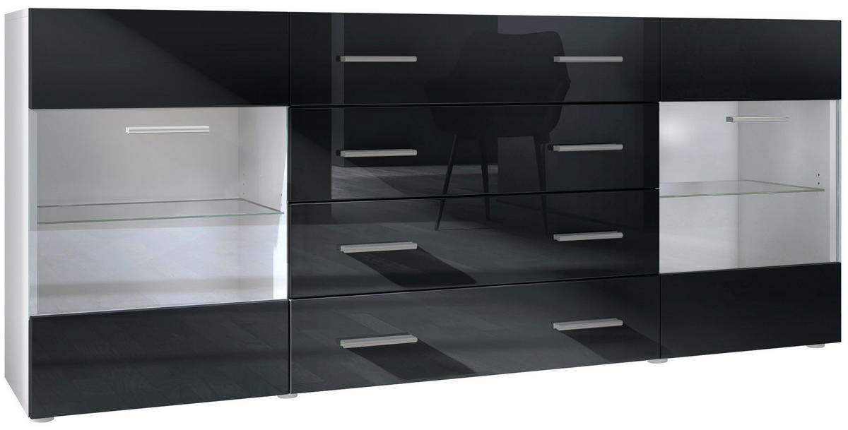 SIDEBOARD Carlos Schwarz Hochglanz - Schwarz Hochglanz, Holzwerkstoff (166/72/35cm) - Vladon