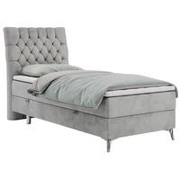 BOXBETT MILEN 90/200 Hellgrau Velvet - H3 - Links Seite - Hellgrau, Holz/Textil (90/200cm) - MKS