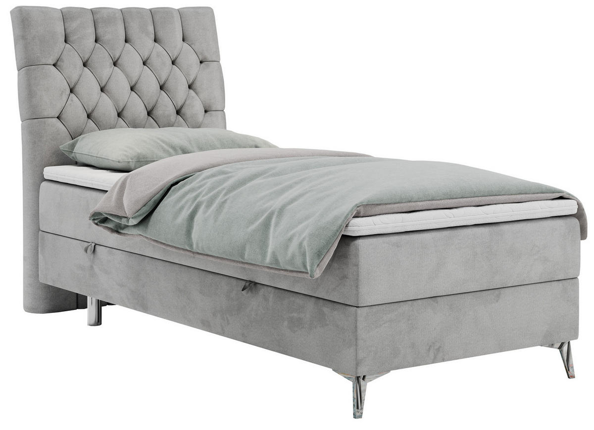 BOXBETT MILEN 90/200 Hellgrau Velvet - H3 - Links Seite - Hellgrau, Holz/Textil (90/200cm) - MKS