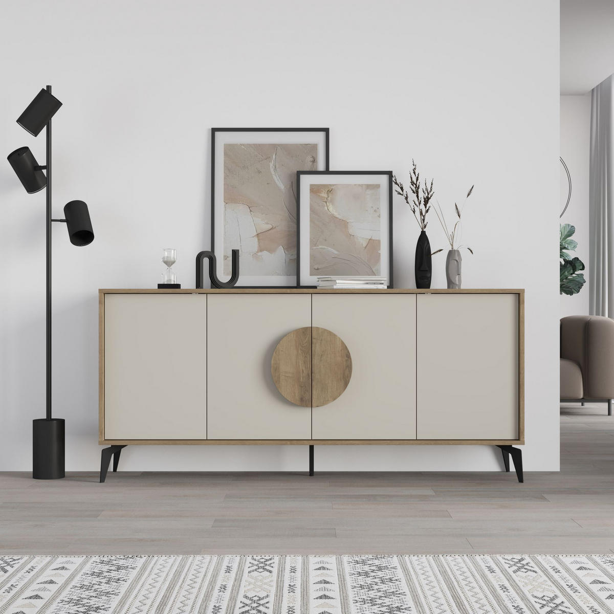 BUFFETSCHRANK gora wide Weiß - Beige, Holz (36/82/180cm) - Habitat Garten