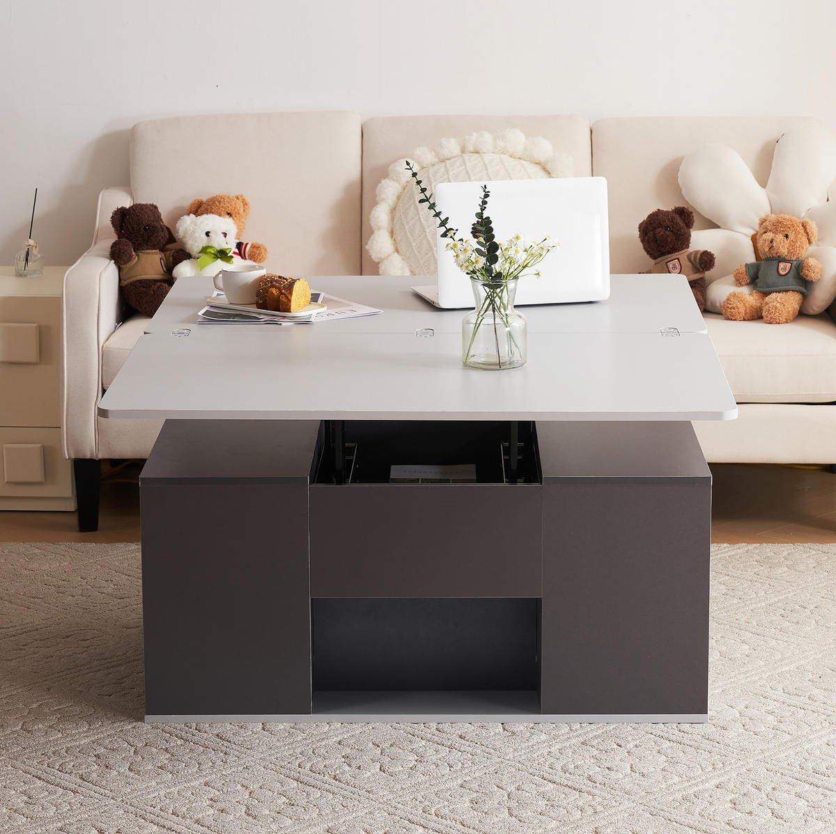 COUCHTISCH aus Spanplatte 100x51x47 cm in Grau mit höhenverstellbarer Tischplatte - Grau, Holzwerkstoff (100/51/47cm) - Modfu