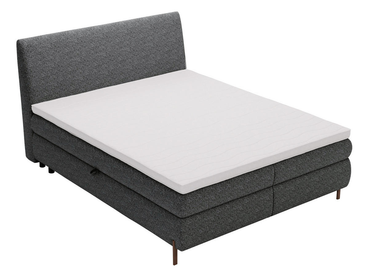 PAT CU LADĂ DE DEPOZITARE Evia - H3 - maro/gri închis, material textil/compozit lemnos (140/200cm) - MIRJAN24