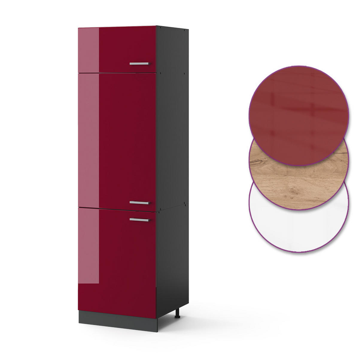 KÜHLUMBAUSCHRANK R-Line Rot Hochglanz 60 cm - Bordeaux/Anthrazit, Holzwerkstoff (60/206.8/57.2cm) - Vicco