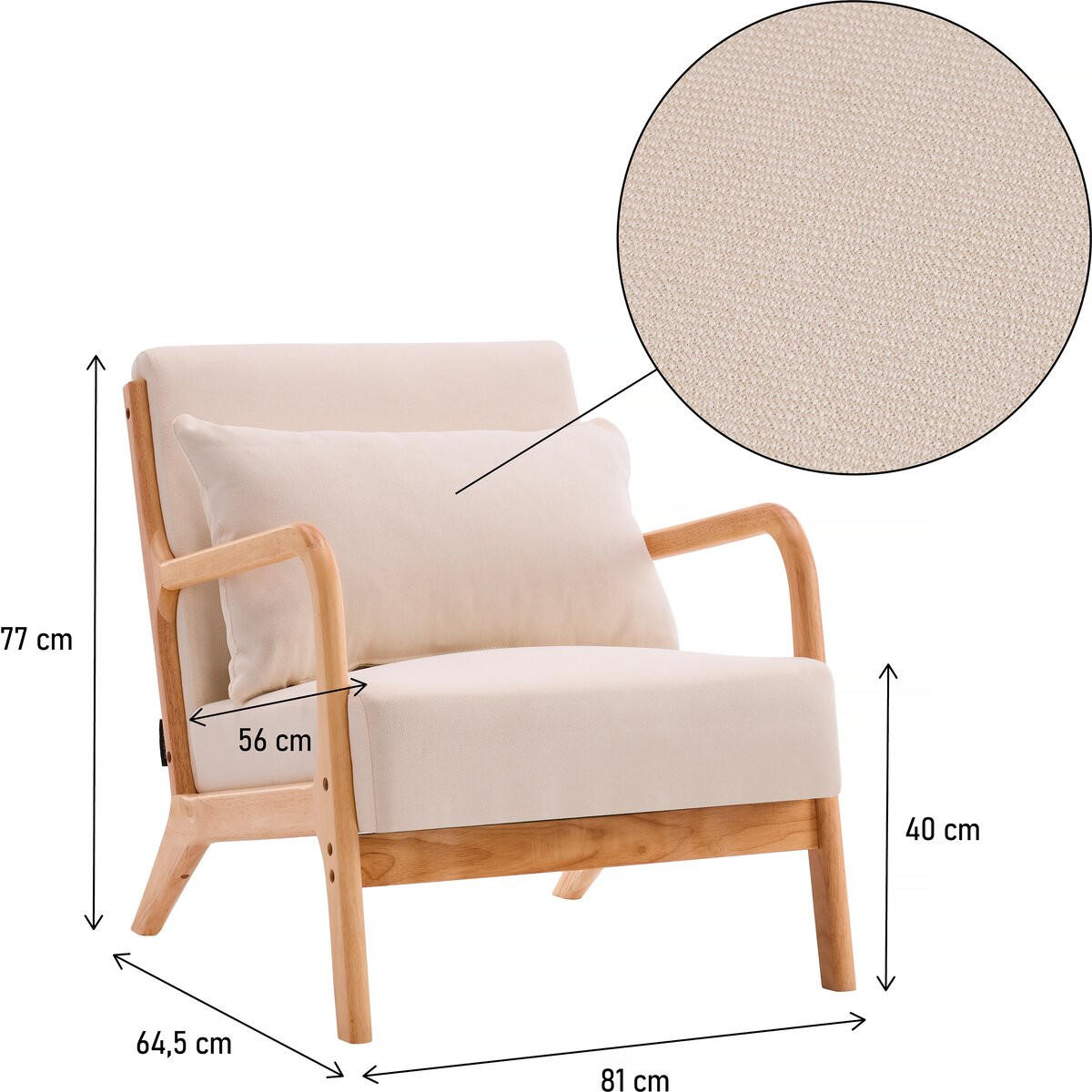 SESSEL - "Clinton" aus Holz im skandinavischen Stil - Beige - Beige, Textil (81/77/64.5cm) - Habitat Garten