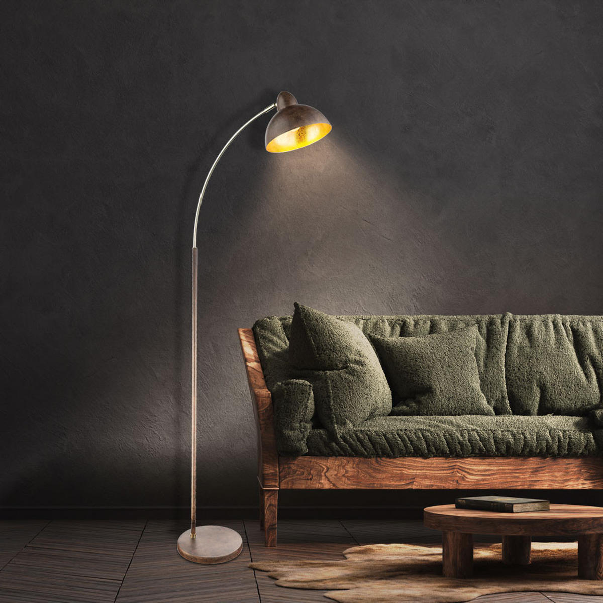 LED STEHLEUCHTE Messing Rostfarben - Braun, Metall (51/25/155cm) - Globo Lighting