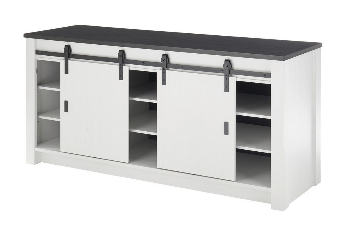KÜCHENSCHRANK weiß Pinie, anthrazit Landhaus, Küche Unterschrank für Spüle oder Kochfeld cm 200 cm - Anthrazit/Schwarz, Holzwerkstoff/Metall (201/93/64cm) - Furn.Design