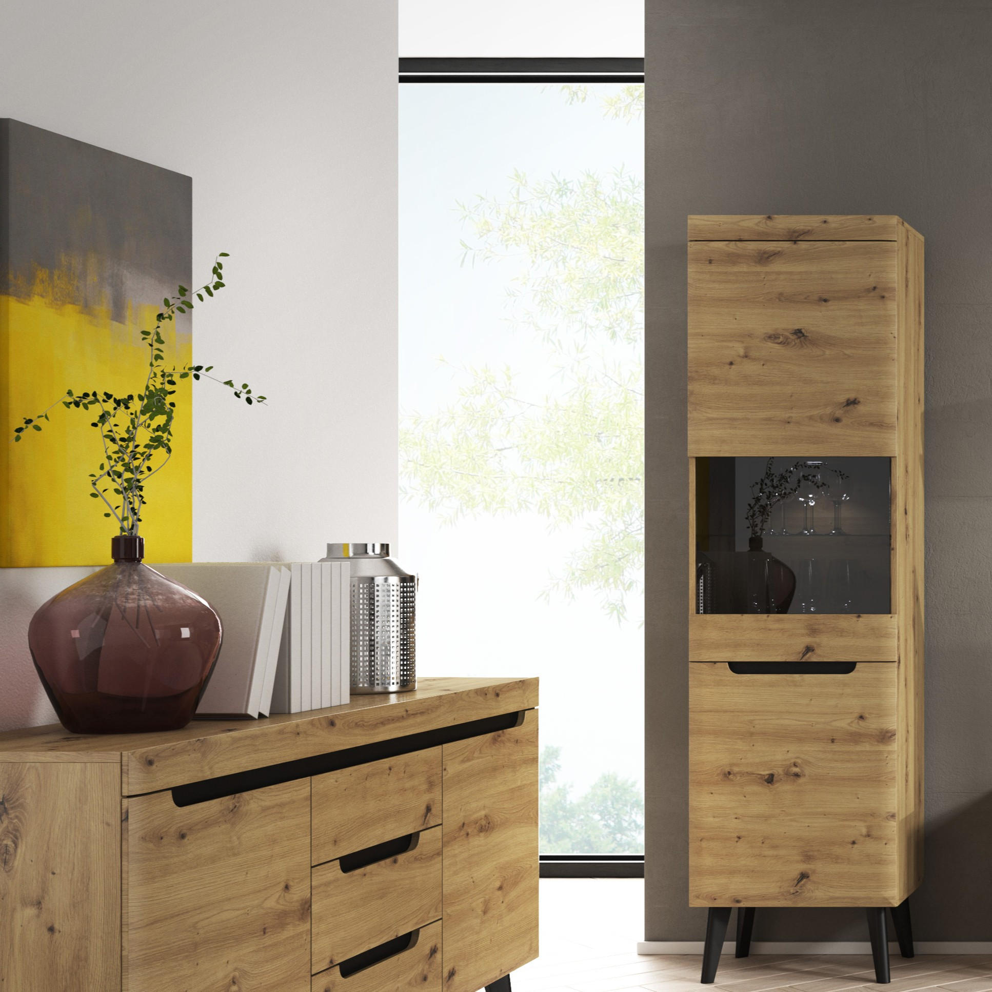 VITRINE in Eiche Artisan - Eiche Artisan, Holzwerkstoff (53/197/40cm) - MASSENO