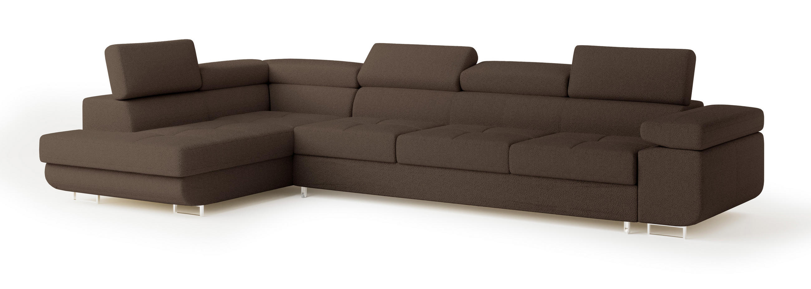ECKSOFA VICENTE Braun Boucle-Stoff mit Schlaffunktion - Braun, Holz (346/202cm) - MASSENO