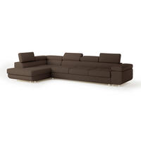 ECKSOFA VICENTE Braun Boucle-Stoff mit Schlaffunktion - Braun, Holz (346/202cm) - MASSENO