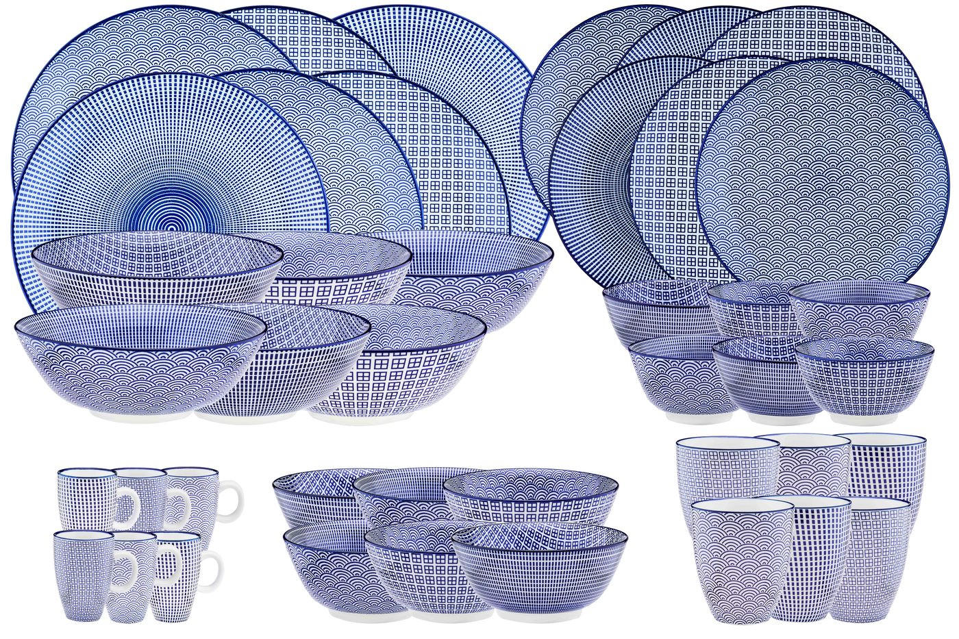 KOMPLETTSERVICE Pattern - 42er-Set - Dunkelblau - Blau, Keramik (1/1/1cm) - Björn
