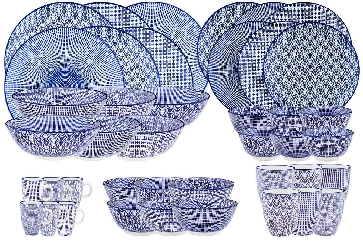 KOMPLETTSERVICE Pattern - 42er-Set - Dunkelblau - Blau, Keramik (1/1/1cm) - Björn