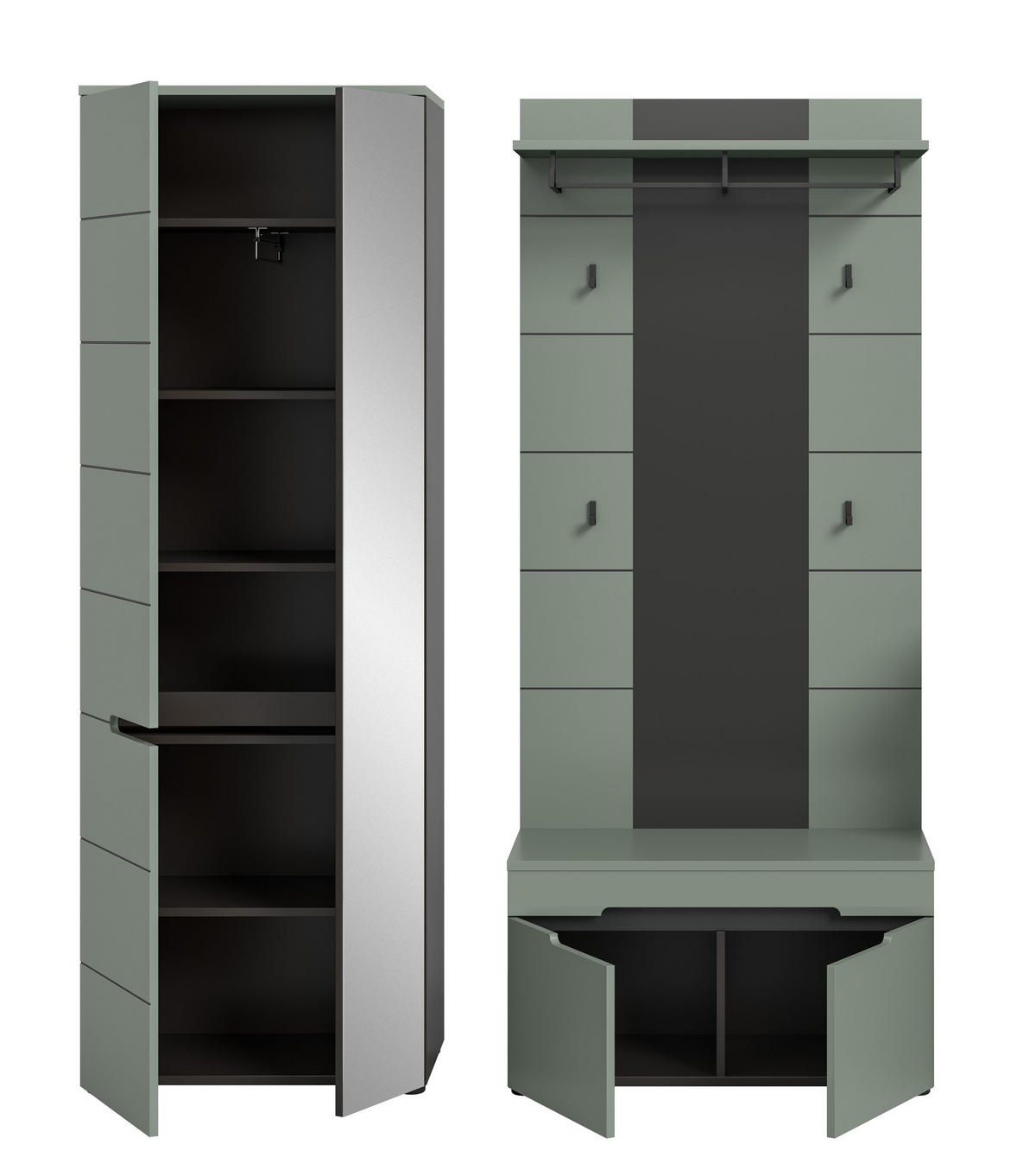 GARDEROBEN-SET CANU 3-tlg. (B/H/T: ca. 160/190/37 cm) in Basalt grau/Smoke Green - Grau, Holzwerkstoff (160/190/37cm)