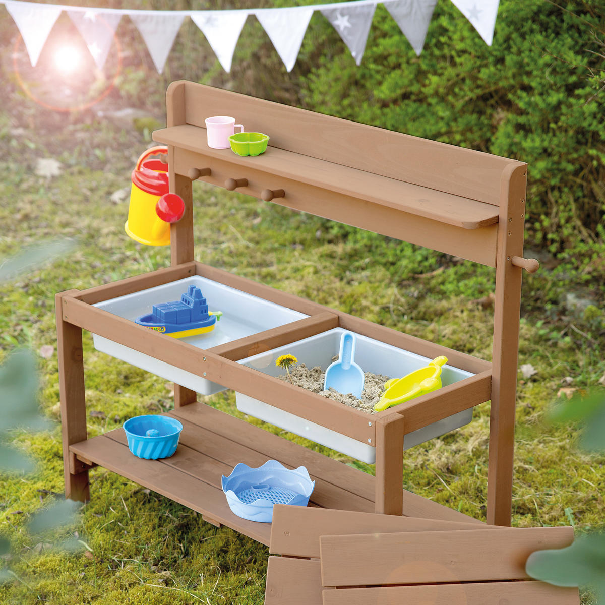 OUTDOOR KINDERKÜCHE 'FUN' mit Spielwanne teak - Teakfarben, Holz (89.5/35cm) - Roba