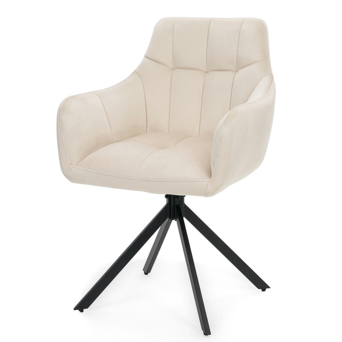 STUHL FANO X drehbar gepolsterter mit Steppung - beige - Velour - Ecru/Schwarz, Textil/Metall (58/83/59cm) - NEW HOME