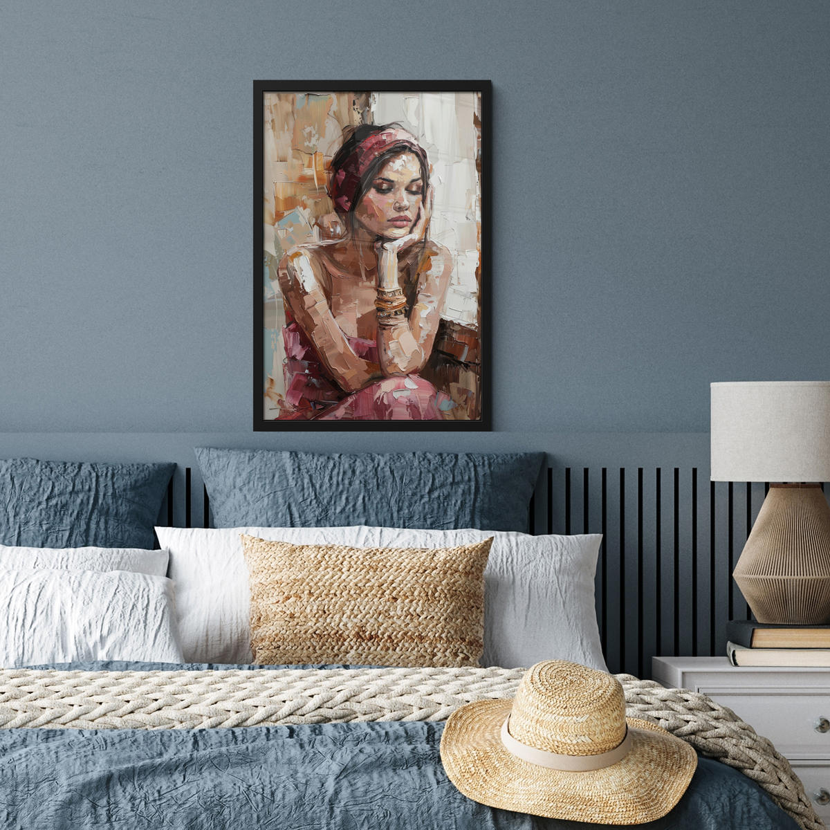 GERAHMTES BILD Frau - Lackierung - Porträt - Modern 40x60 cm - Altrosa, Papier (40/60cm) - MuchoWow