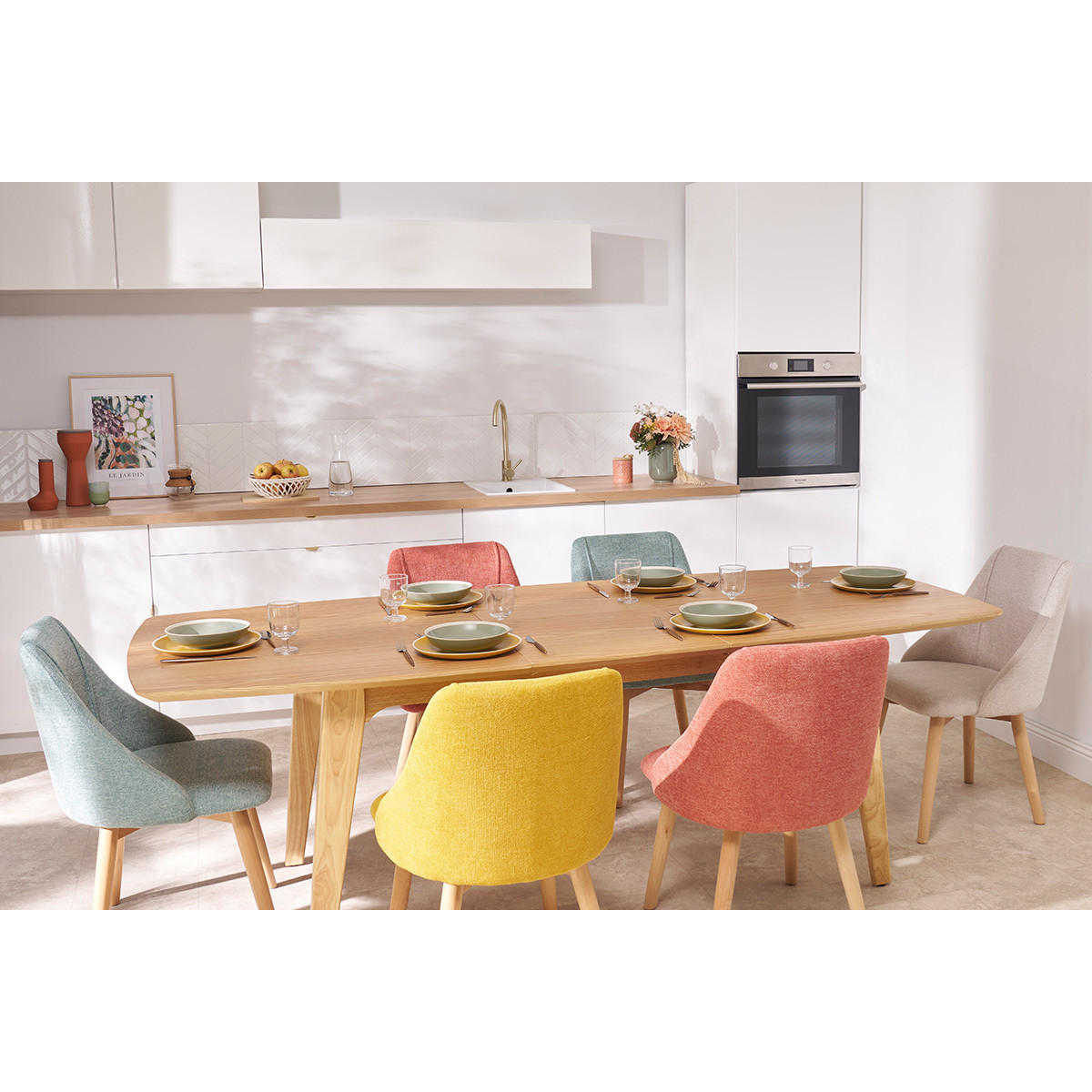 ESSTISCH Skandinavisch Ausziehbar Eichenfurnier B180-230 cm FIFTIES - Eiche Bianco, Holz (230/100/76.5cm) - Miliboo