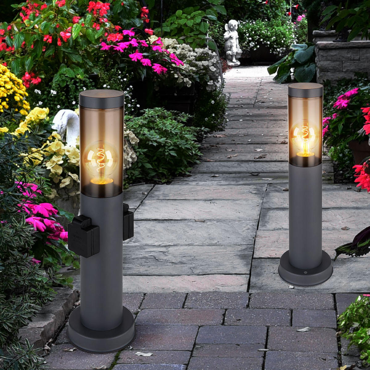WEGELEUCHTE BOSTON Edelstahl Anthrazit 2er Set - Anthrazit, Metall (7.6/7.6/45cm) - Globo Lighting