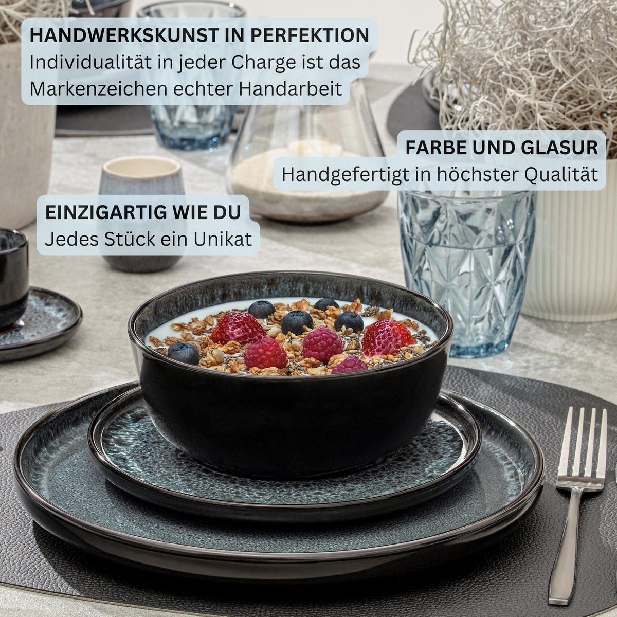 SCHALEN SET MANILA - 6 teilig aus Steingut - Blau, Stein (16.5cm) - Sänger