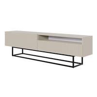 TV stolík Veldio Greige s čiernym kovovým rámom 175 cm - čierna/sivobéžová, kov/kompozitné drevo (175/46.5/31.6cm) - Selsey