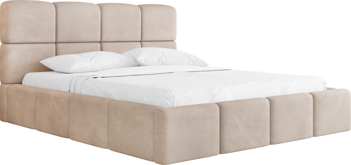 POLSTERBETT Tivio mit Bettkasten, Beige Samt 200x200 cm - Ecru/Beige, Holz/Holzwerkstoff (200/200cm) - WFL GROUP