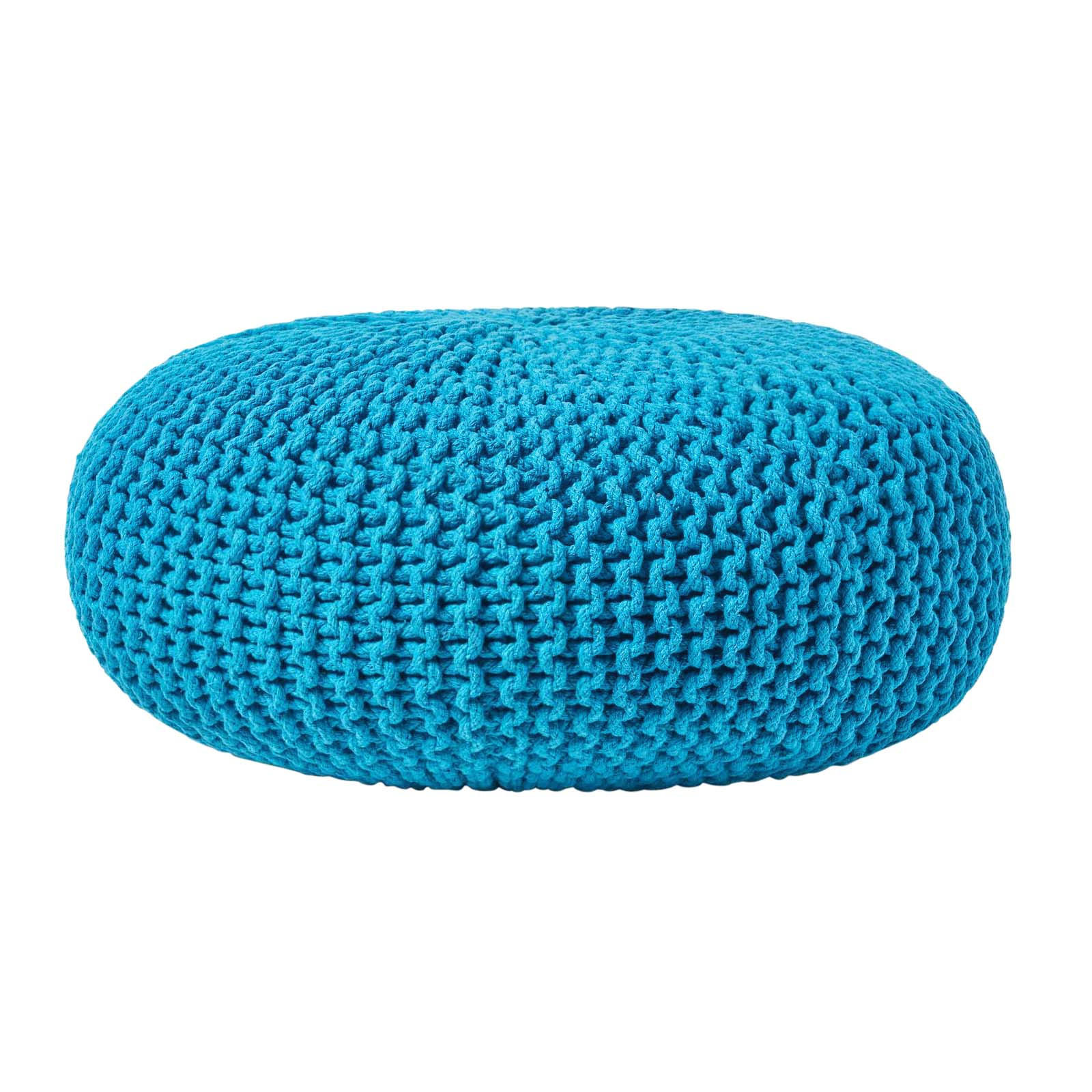 Homescapes Strick-Pouf Türkis 70x23x70 cm
