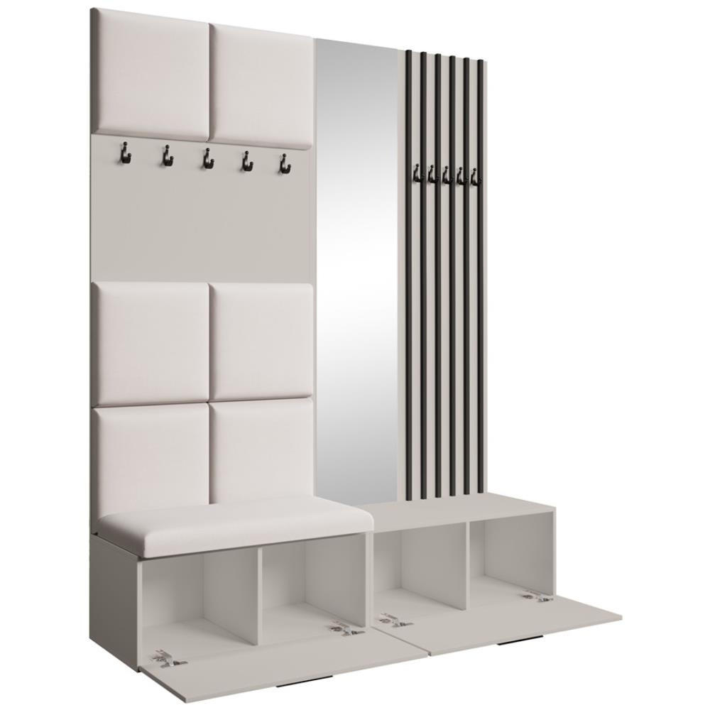 GARDEROBE Margaret I+II 162/203/43 mit gepolsterten Paneelen/Lamellen/Spiegel - Kaschmir/Schwarz, Holzwerkstoff/Kunststoff (162/203/43cm) - Beautysofa