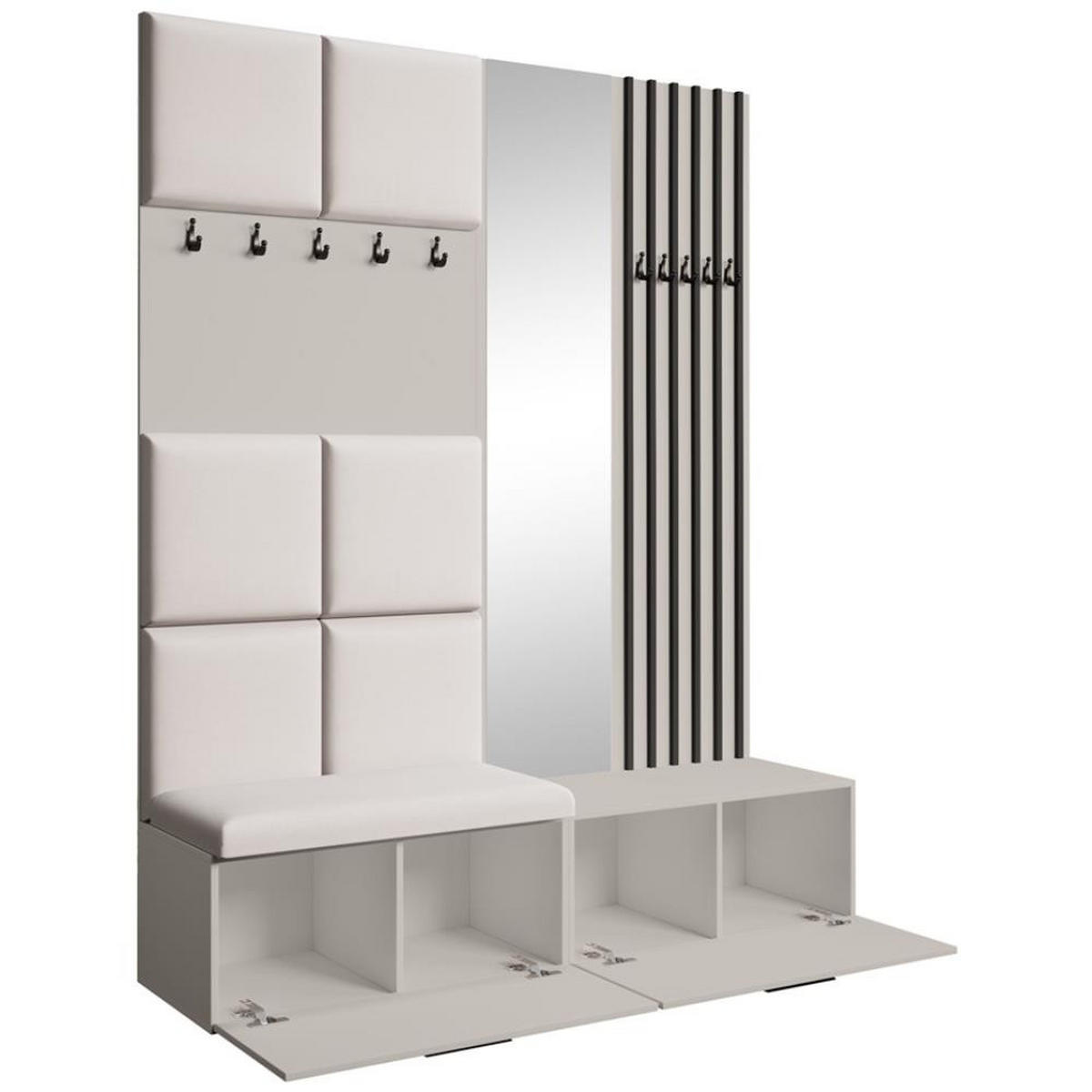 GARDEROBE Margaret I+II 162/203/43 mit gepolsterten Paneelen/Lamellen/Spiegel - Kaschmir/Schwarz, Holzwerkstoff/Kunststoff (162/203/43cm) - Beautysofa
