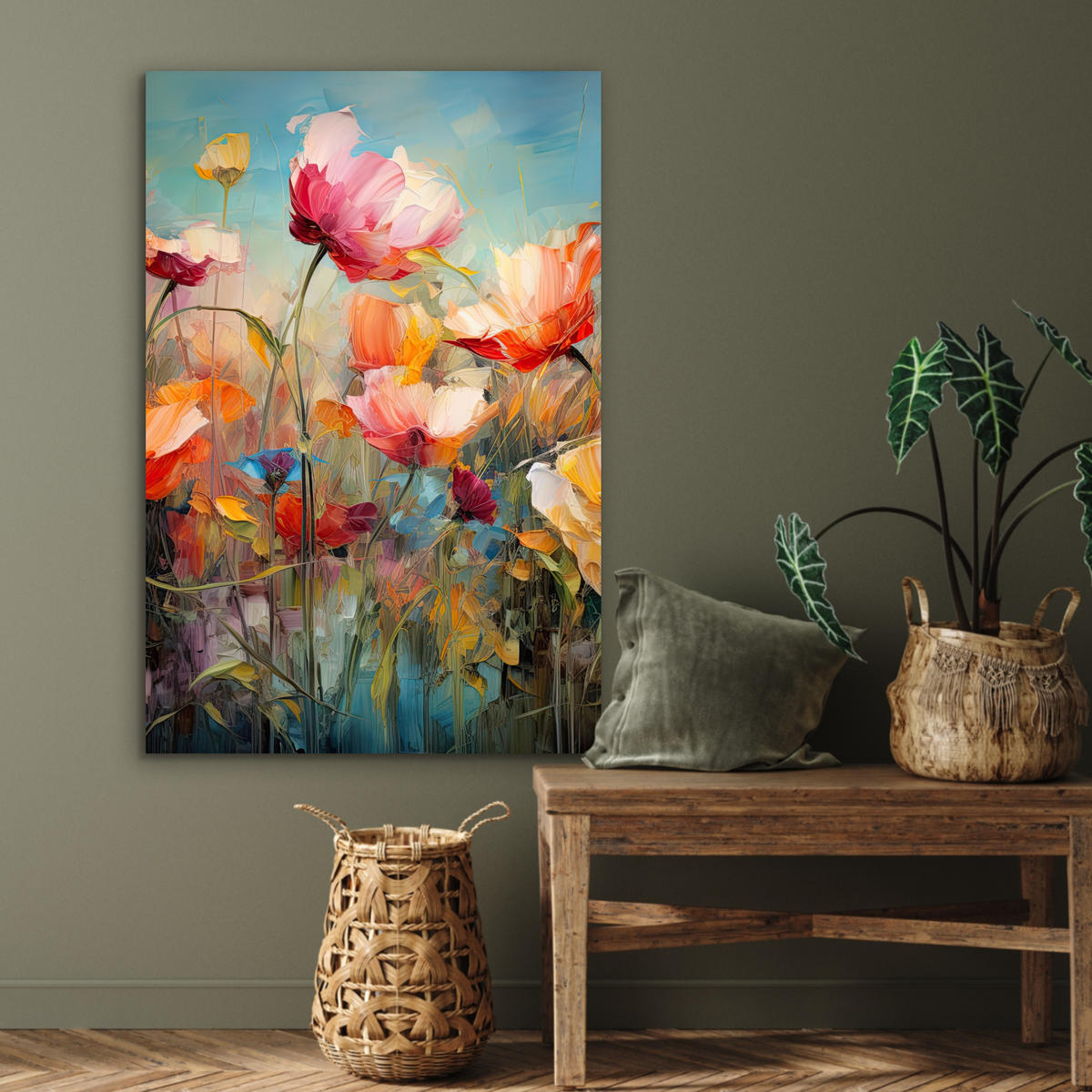 METALLBILD Blumen - Aquarell - Kunst - Botanisch - Natur 60x90 cm - Orange, Metall (60/90cm) - MuchoWow