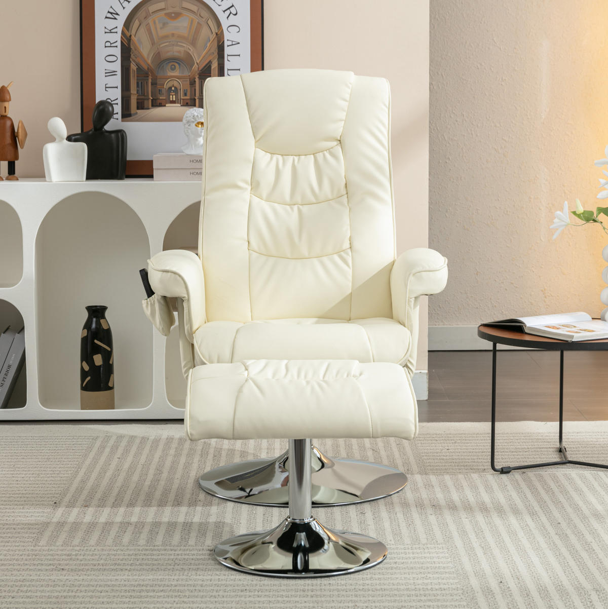MASSAGESESSEL bis 120 kg mit Heizfunktion und 5-Punkt-Massage, 79 x 79 x 106 cm - Beige, Kunststoff (79/106/79cm) - BEAOK