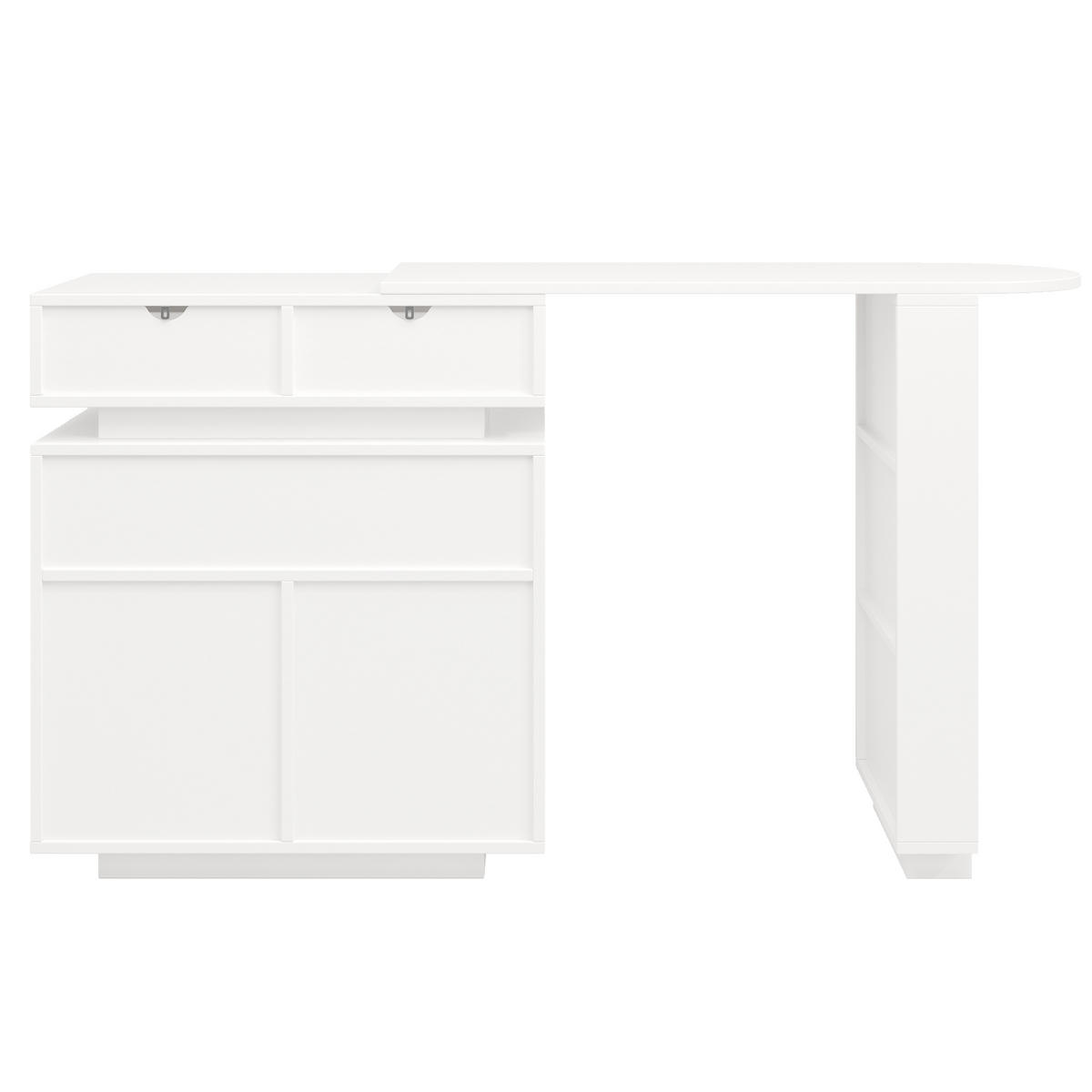 BARTISCH Weiß LED ausziehbar Stauraum 360° mobil 115-183cm - Weiß, Holzwerkstoff (183/40/99cm) - FLIEKS