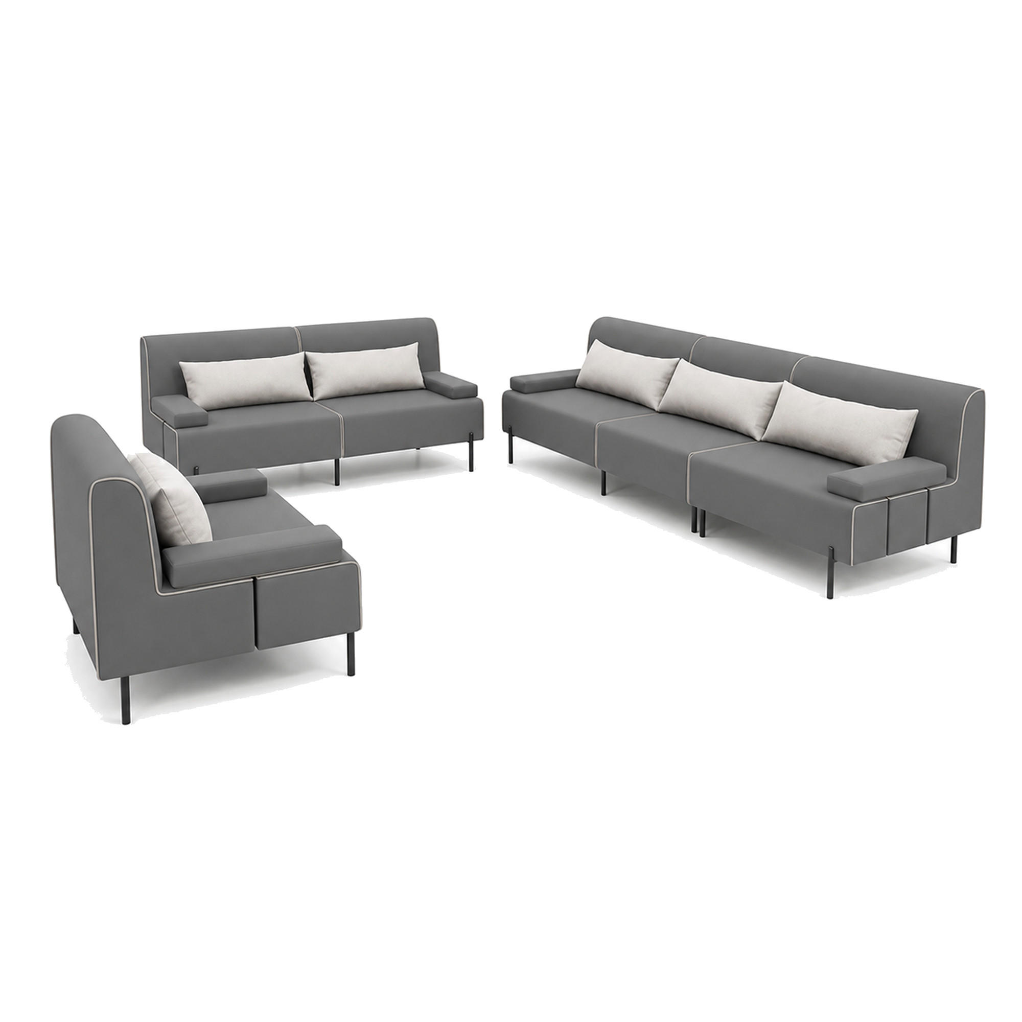GARTENMÖBEL Set 2 x Sofa und Sessel, BORNEO, UV-beständig, Solide Konstruktion, HR-Schaumfüllung, Wetterfeste Bezugstoff, Grau - Grau, Holz - Trada